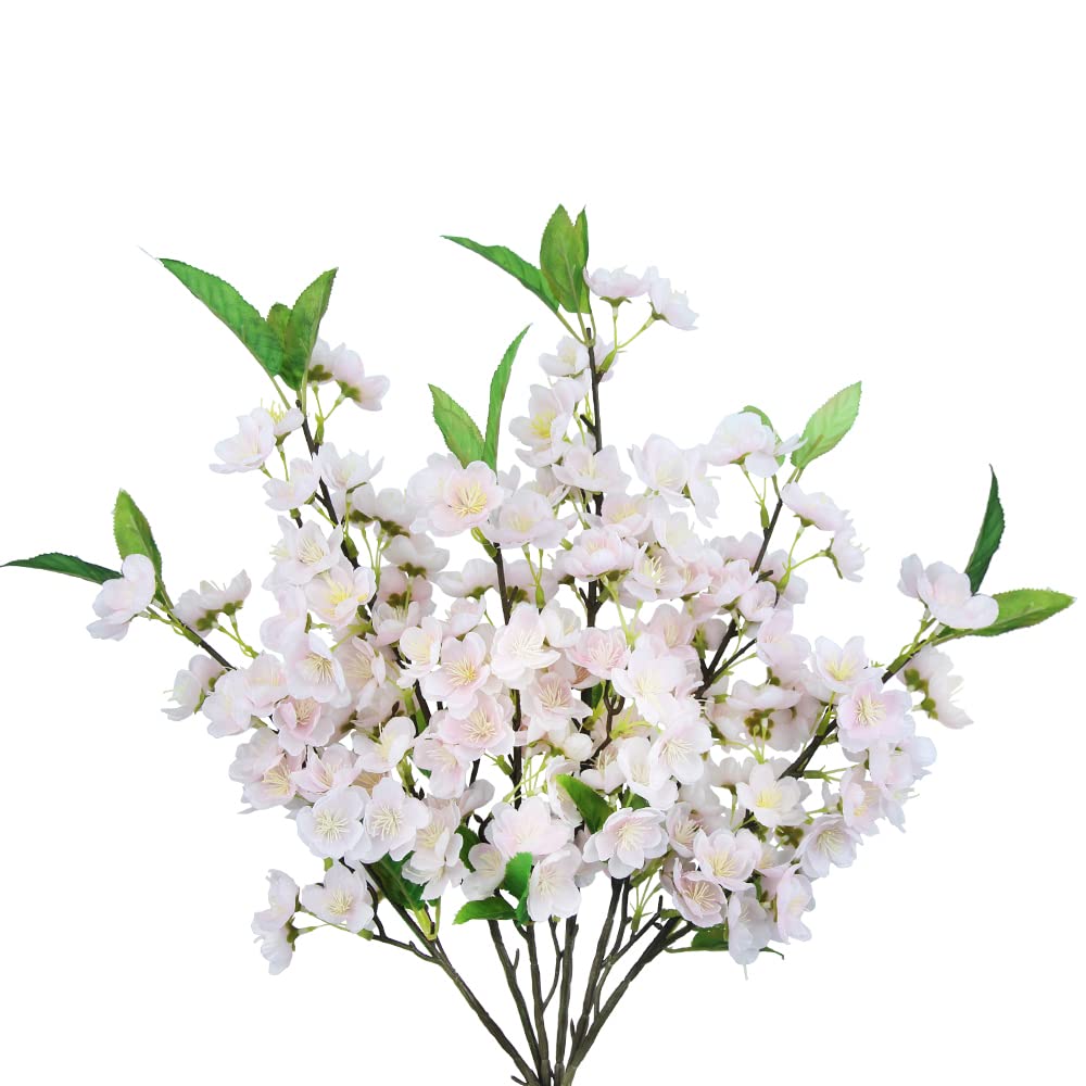 CISDUEO 6Pcs Artificial Cherry Blossom Flower Branches with Leaves Silk Plum Blossom Flowers Bouquets Pink Peach Flowers Vase Arrangements for Spring Table Centerpieces Wedding Indoor Outdoor Decor