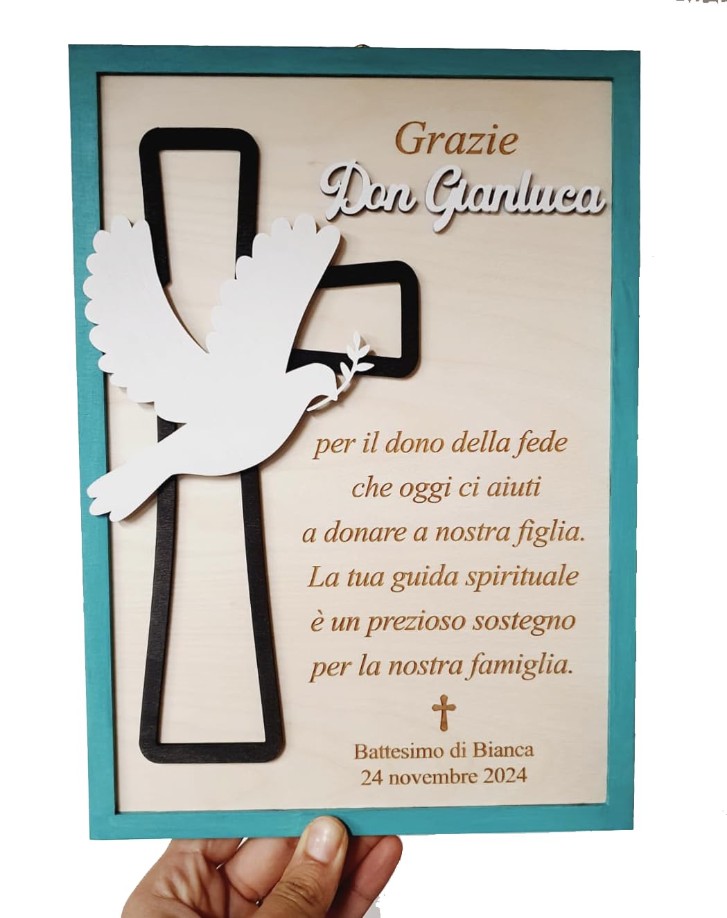 Quadro sacro di ringraziamento per Battesimo, Comunione o Cresima, idea regalo personalizzata per prete o catechista