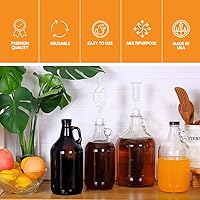 Vista 5 de Botella de agua de vidrio marca Home Brew Ohio, incluye tapa de rosca metálica de 1,5", capacidad de 1 galón, 1, Transparente, 1