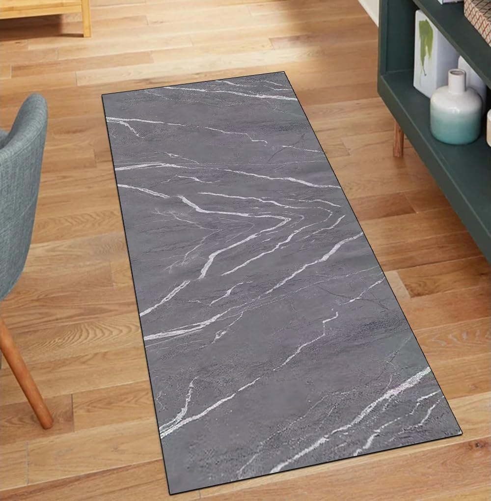 Alfombra larga pasillo gris abstracta de 40x550 cm lavable y antideslizante para entrada