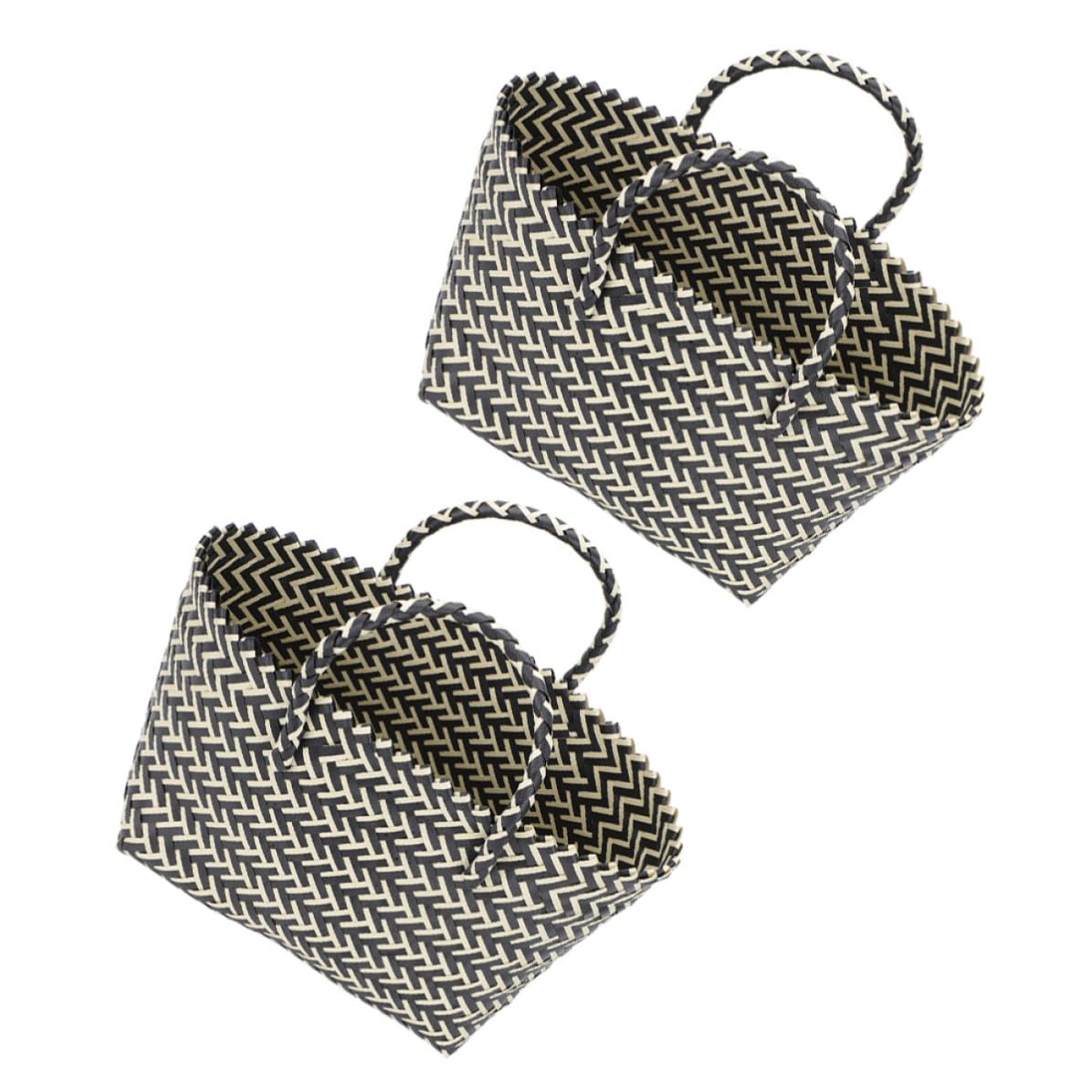 Panier à légumes tissé main en PP noir de grande capacité pour courses et rangement (Lot de 2)