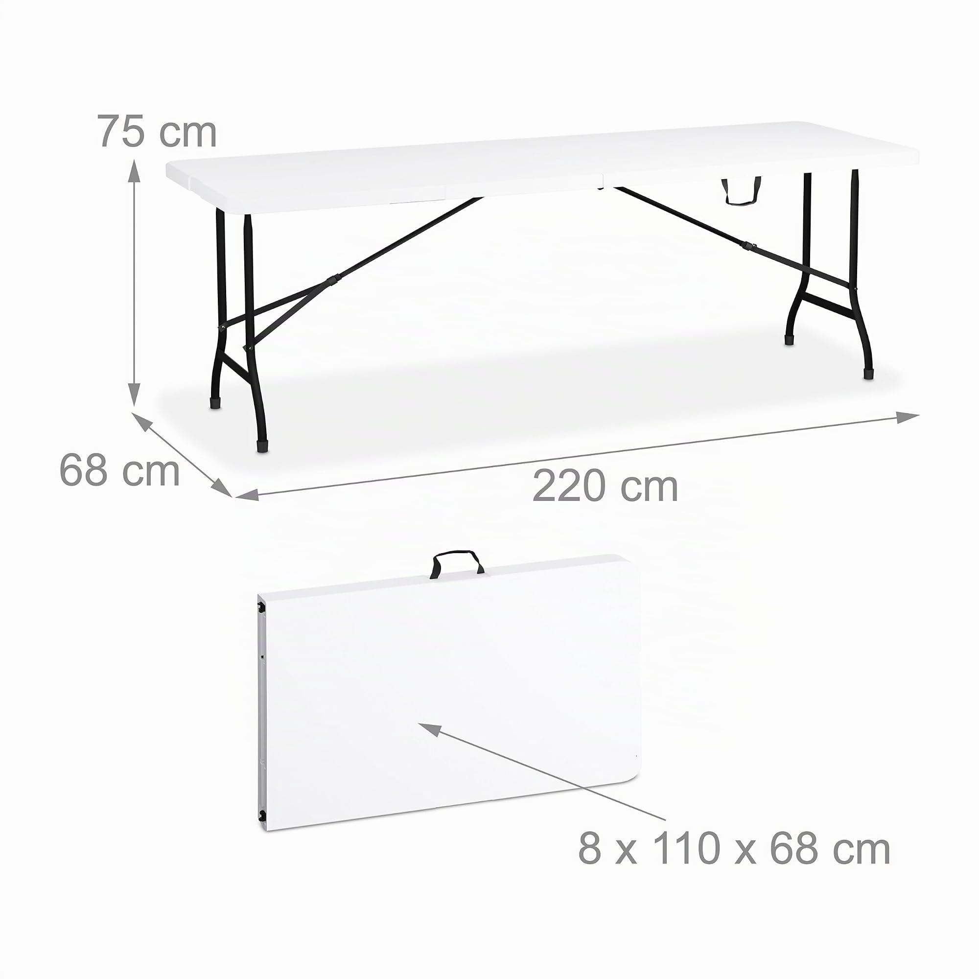 Relaxdays Gartentisch, klappbar, HBT: 75 x 220 x 68 cm, Kunststoff, Stahl, wetterfester Klapptisch, Outdoortisch, weiß