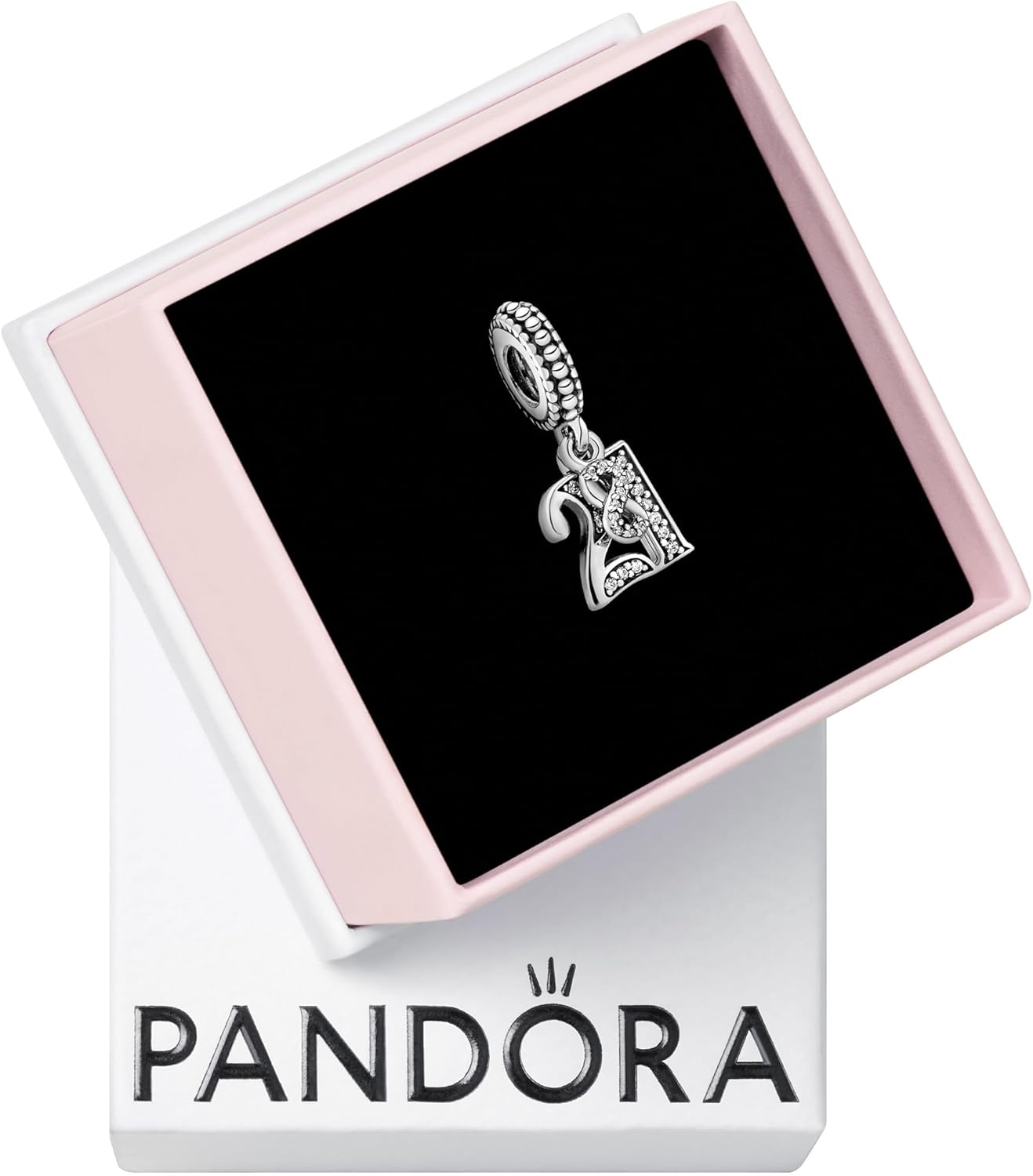 PANDORA 21st Celebration Dangle Charm - Compatible Moments - Sterling Silver with Clear Cubic Zirconia - Gift for Her - Jewelry for Women with Gift Box