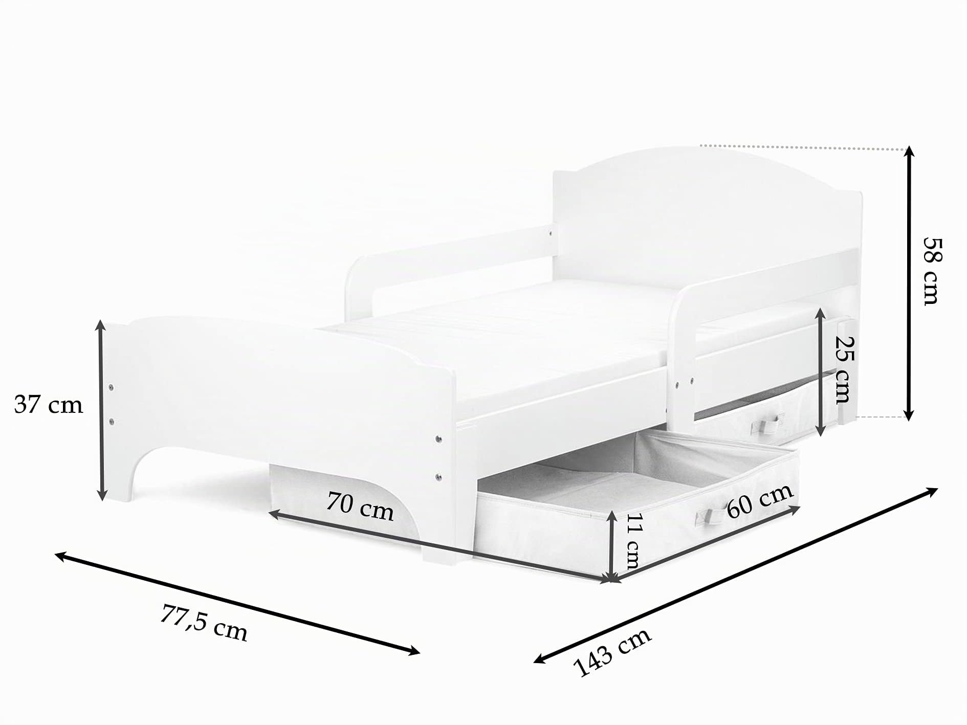 Leomark SMART Einzelbett aus Holz - Baby Elephant - Kinderbett mit Schubladen für Bettwäsche mit Matratze, Stauraum, Rausfallschutz Lattenrost, Liegefläche 140 x 70 cm