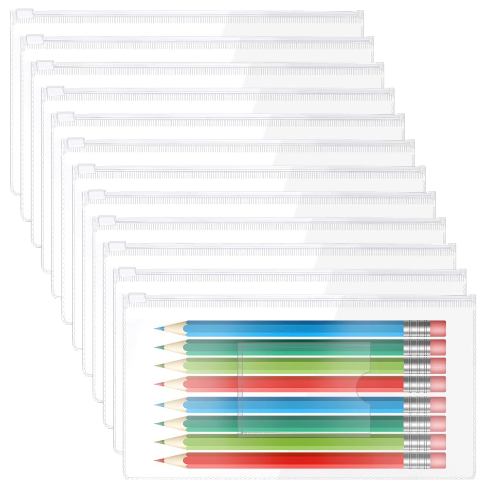INTERWARM 120Pcs Clear Zipper Envelope, Small Transparent Envelopes with Zipper Pencil Pouches White Bulk A6 Pencil Bags for Cash Money Pen Document Office Storage Supplies, 9.1 x 4.7 Inches