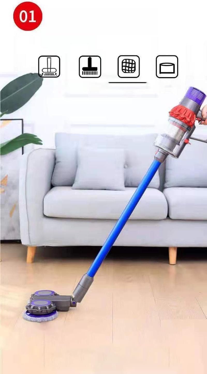 Electric Mop Head for Dyson V15 V11 V10 V8 V7 Vacuum Cleaners,Double Roller,Universal brush,Electric Mop Attachment and 12 Reusable Mop Pads(V15/V11/V10/V8/V7)007