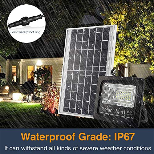 Yorklen 30W LED Solar Flood Lights Outdoor, Dusk to Dawn Solar Powered Street Light with Remote Control, 800 Lumen, IP67 Waterproof, for Yard, Garden, Garage, Pathway, Barn, Street (Cool White)
