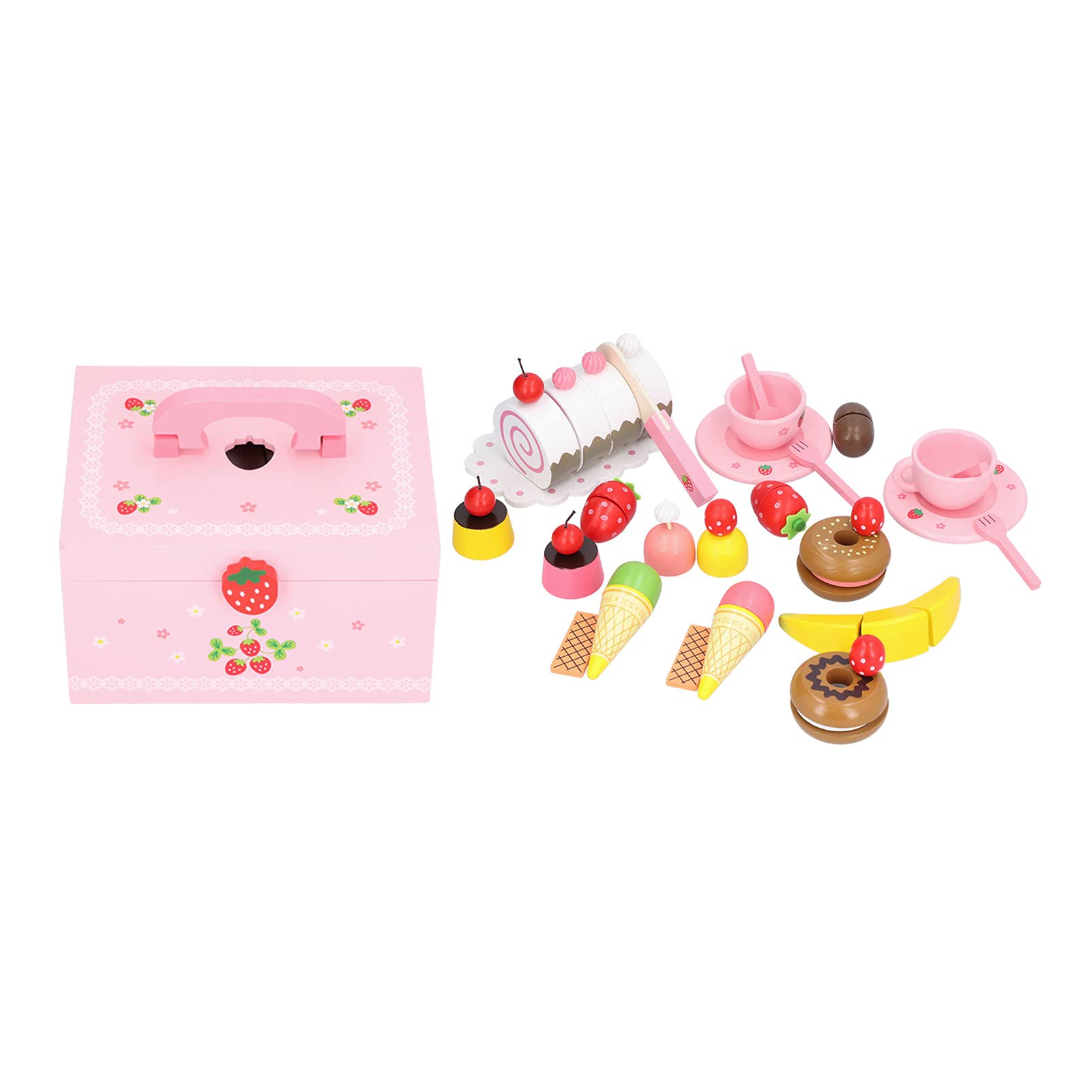 Juego de Pastel de Simulación para Juego de Simulación, Diversión Educativa para Niños Pequeños con Coloridos Accesorios de Postre de Madera