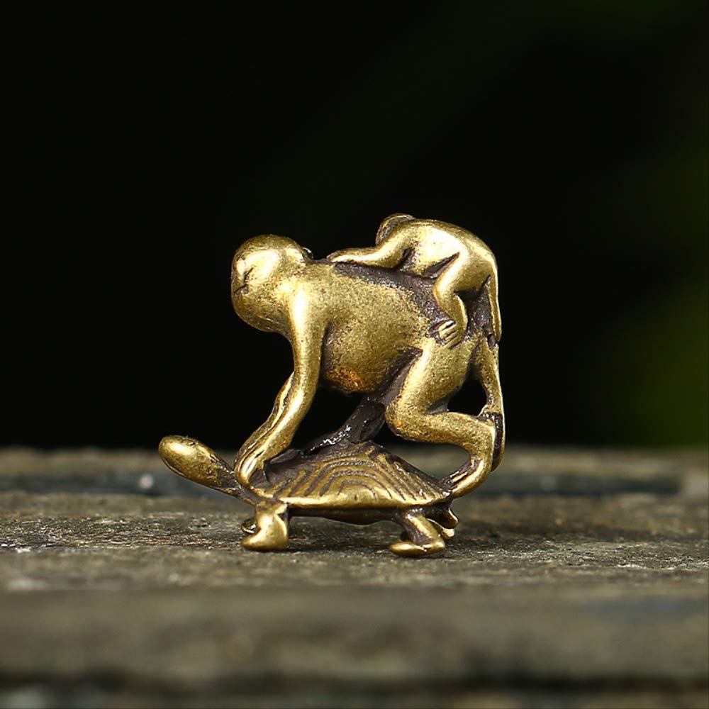 Antyczny brązowy żółw krępujące małpy miniatury figurki ozdoby na biurko dekoracje akcesoria miedź zabawne prezenty dla dzieci
