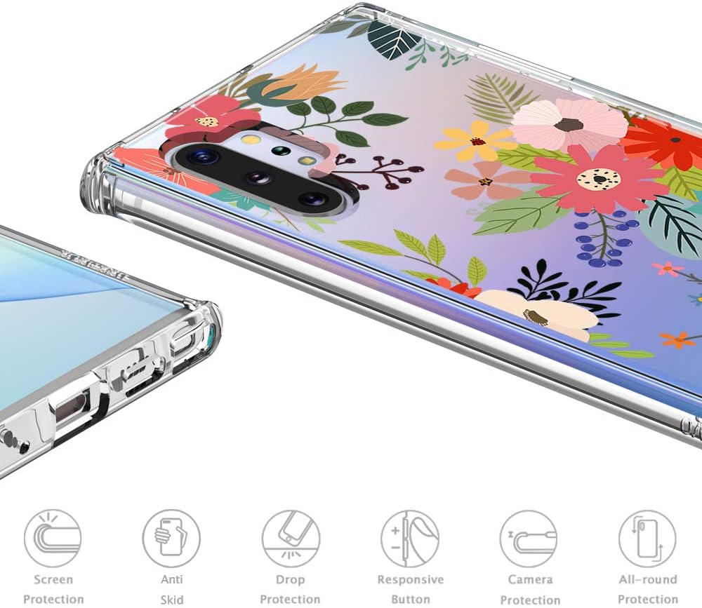 MOSNOVO Galaxy Note 10 Plus Case,Galaxy Note 10 Plus 5G Case, Flower Floral Slim Clear Case with Design Shockproof TPU Bumper Protective Cover Case for Samsung Galaxy Note 10 Plus