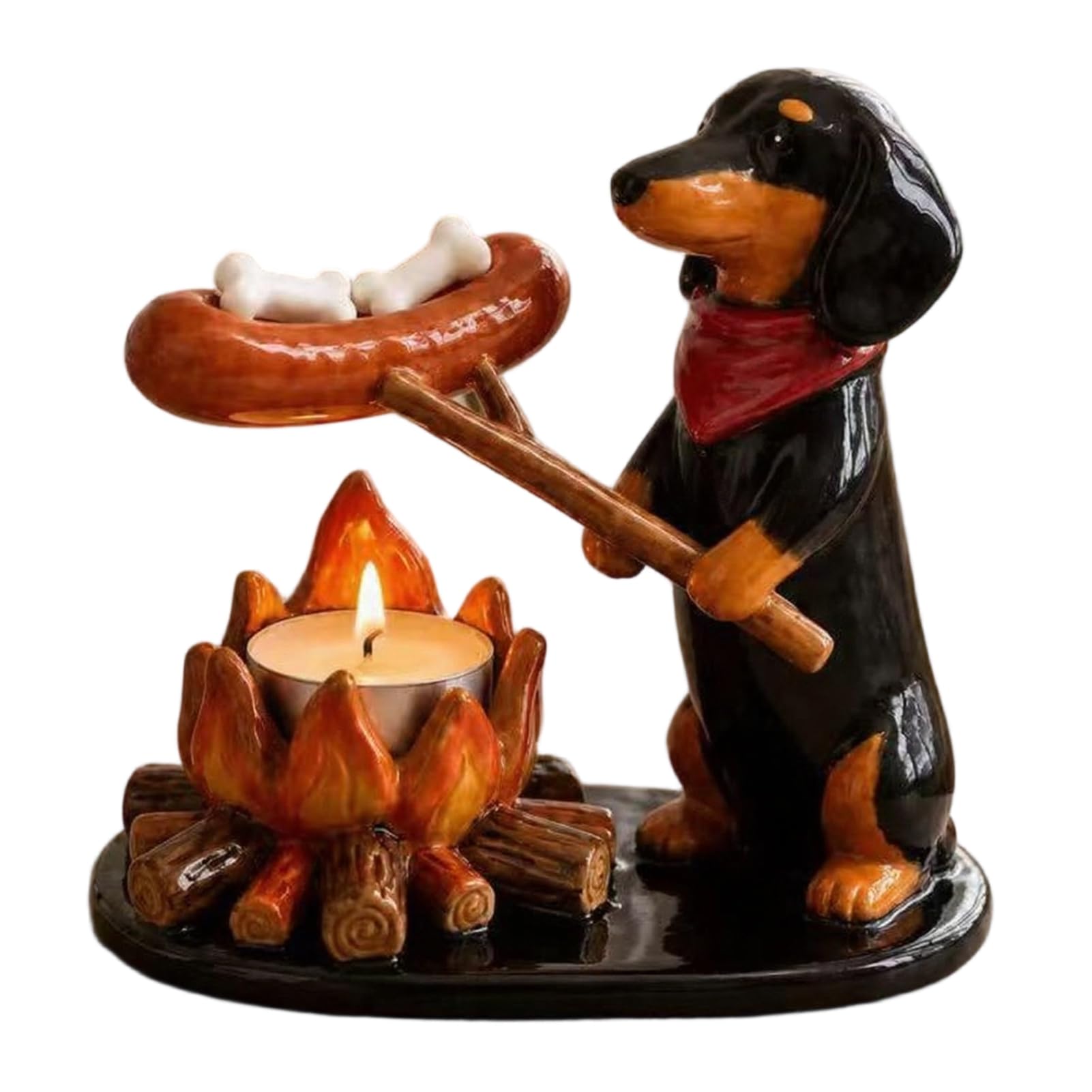 Dachshund/Fox/Kitten Candle Holder for Tealights, Cute Resin Bonfire Ornament – Camping Themed Centerpiece for Animal Lovers, Home Decor D