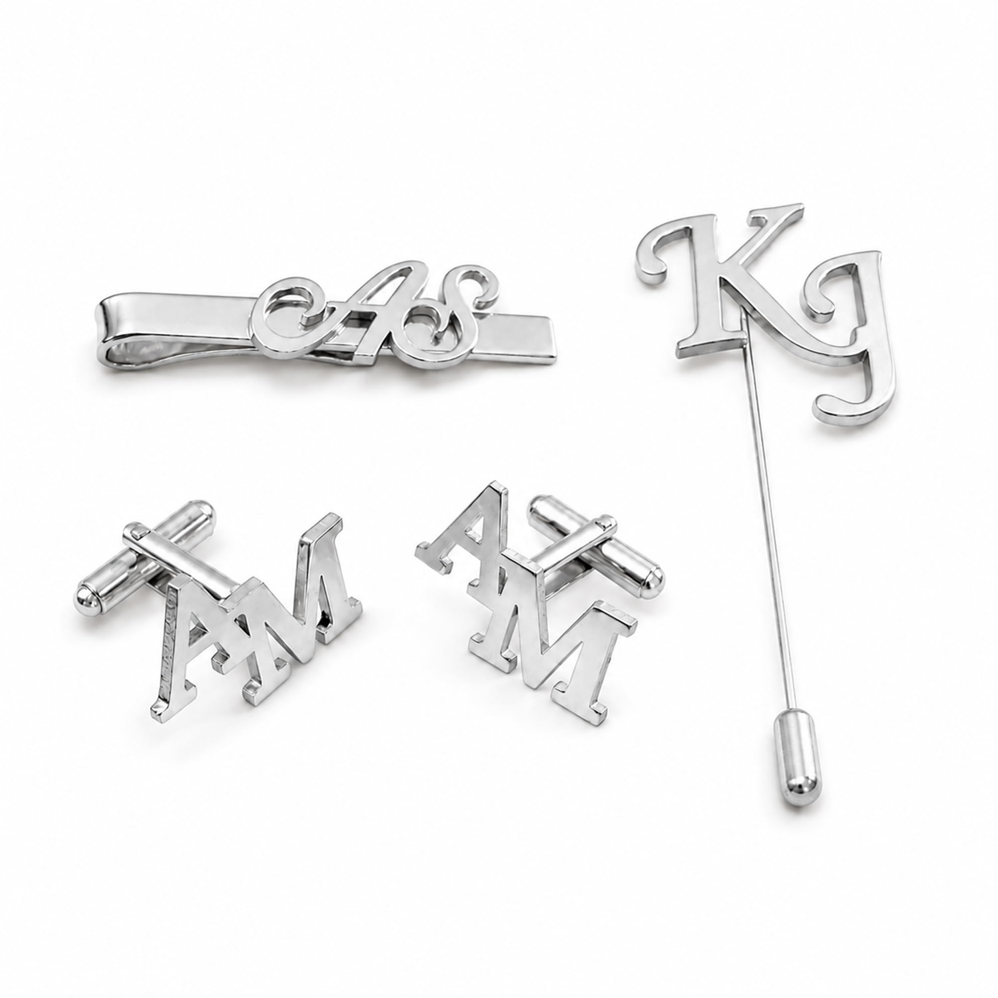 Custom Monogram Tie Clip | Initial Cufflinks | Lapel Pin Set | Gold Accessories | Business | Office | Wedding | Fashion Gift-image-2