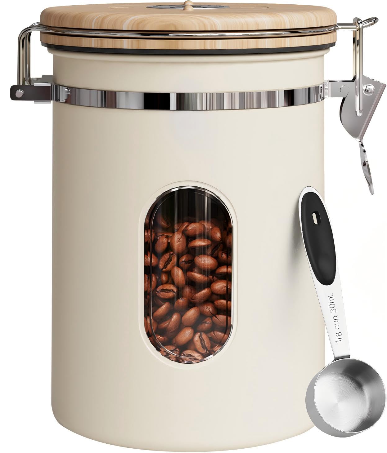 COMIWIN 1500ml Coffee Canister with Window 16oz, Date Tracker & Scoop, Ground Beans, Airtight Stainless Steel Kitchen Food Storage Container, Tea, Cereal, Sugar, Bar Accessories Gifts, Black Jar — view 7