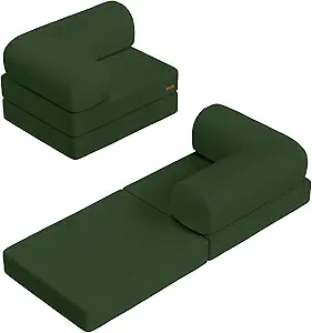 COMAX Folding Sofa Bed, Fold Out Chair Bed, Foldable Sofa, Convertible Sleeper for Adults, Futon Chair Single Small Floor Couch for Spaces, Bedroom Living Room Guest Room, Green