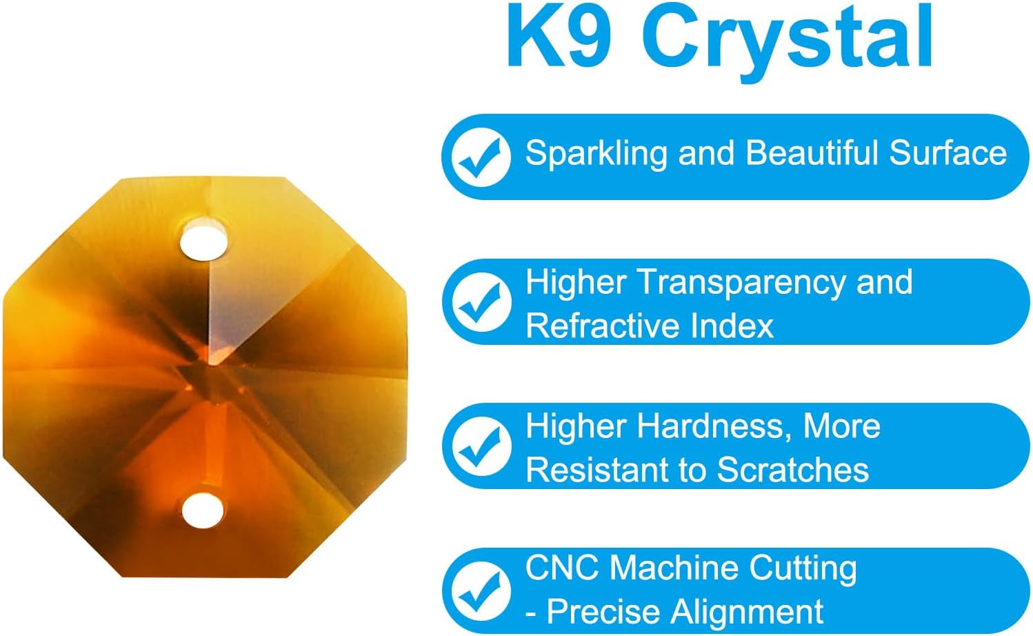 PATIKIL K9 Crystal Octagon Beads 2 Holes Pendants, 60 Pack 14mm Chandelier Prisms Parts Ornaments Hanging Beads for DIY Arts Crafts Decoration, Amber - Image 3