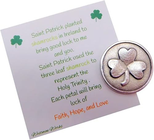 Westmon Works Juego de oración de leyenda de trébol de metal con ficha de bolsillo irlandesa con tarjeta de historia hecha en Italia