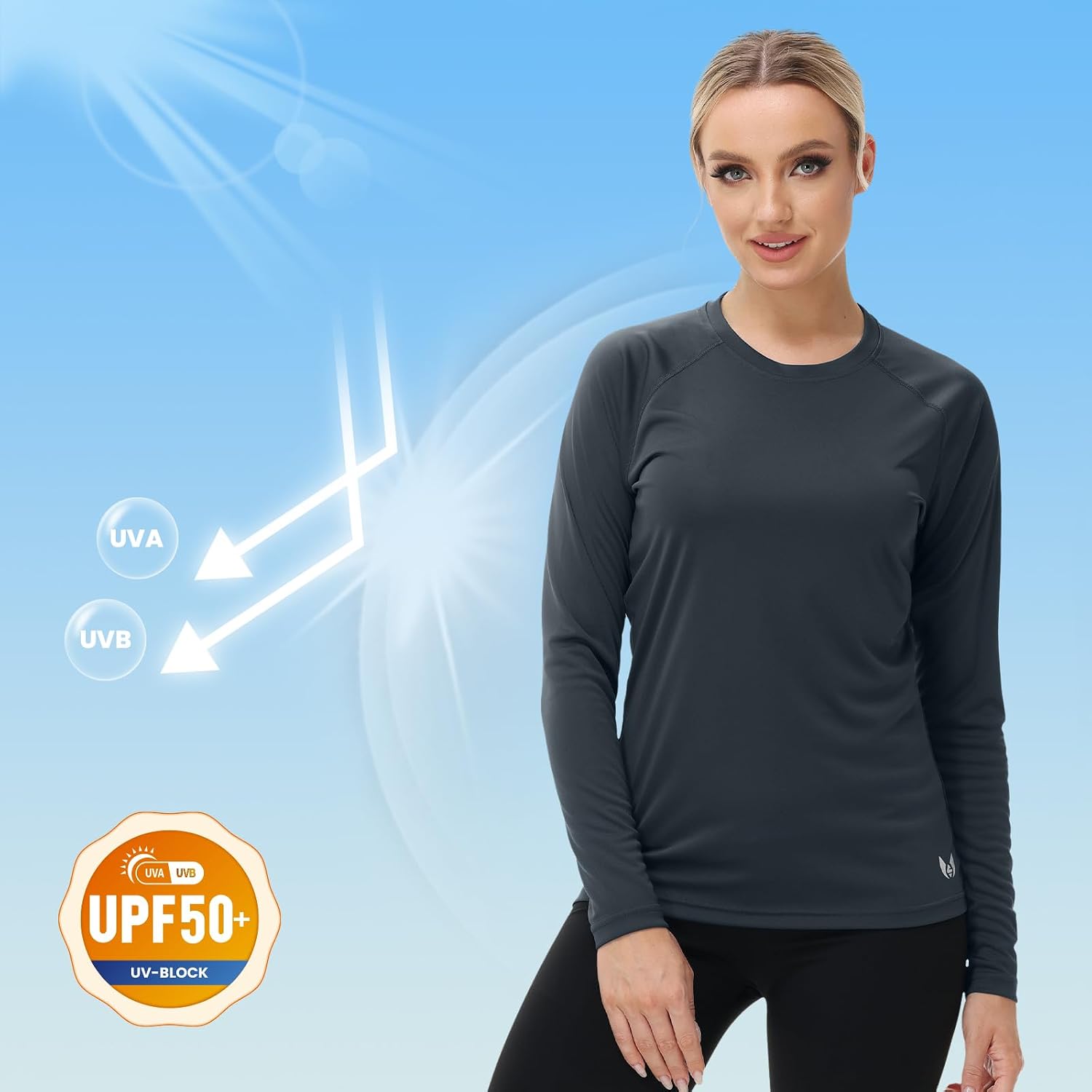 Womens Workout Shirts Long Sleeve Crew Neck T Shirt Slim Fit Sports Running Shirts Breathable Athletic Tops