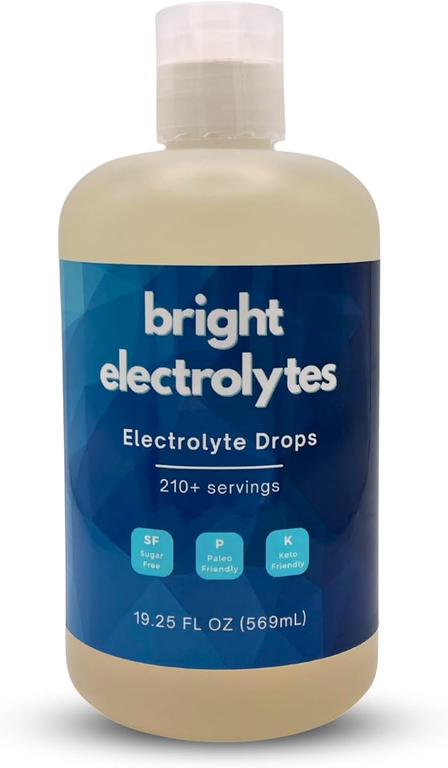 Bright Electrolyte Drops, Liquid Hydration, Zero Sugar, Unflavored with Sodium, Magnesium Gluconate, Potassium, Trace Minerals, Keto, Fasting, Paleo Support, 19.25 fl oz Bulk Supply