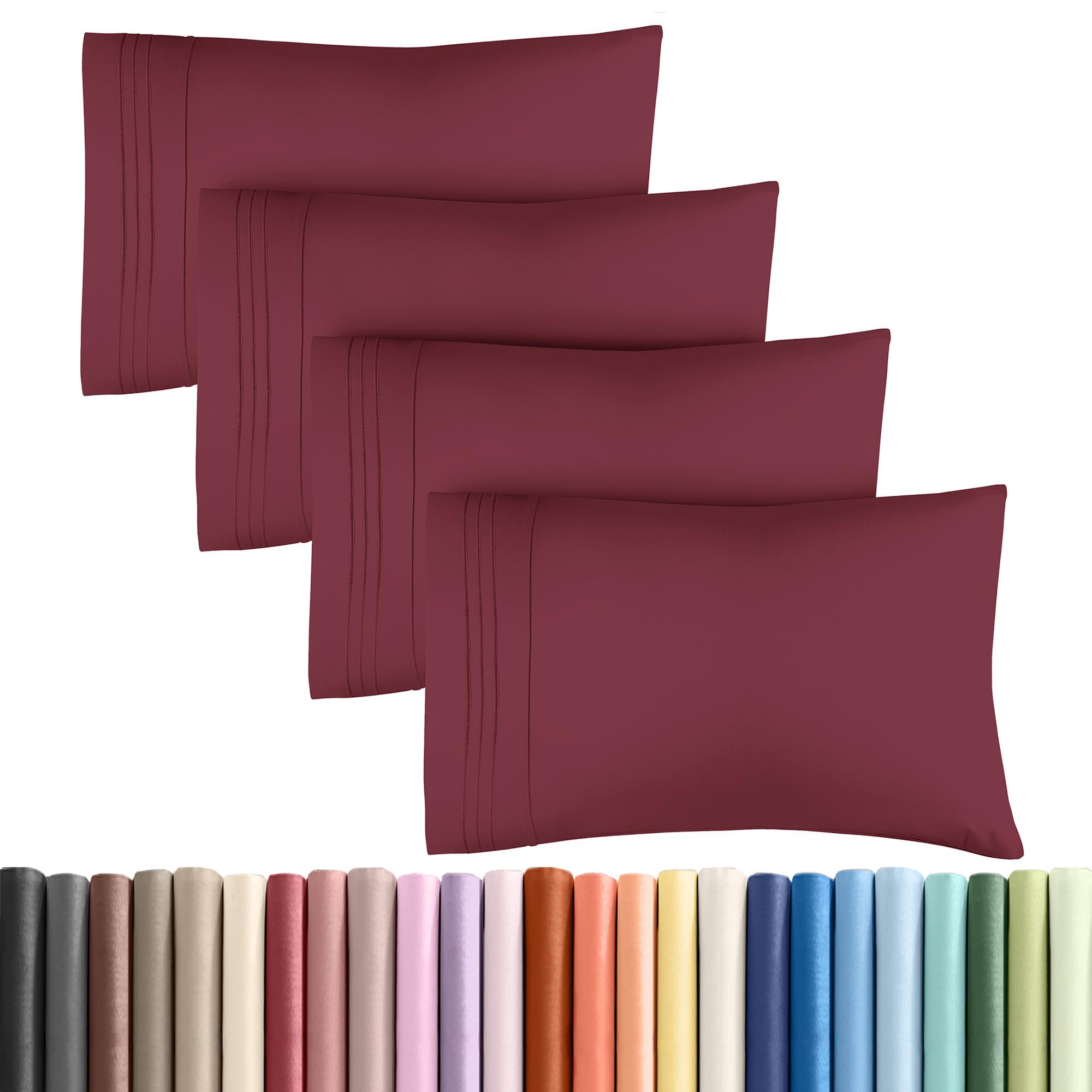 queen pillow cases set of 4 - ultra soft hotel quality pillowcase covers - comfy, cozy & wrinkle free - shrinkage, stain & fade resistant - machine washable pillow protectors - 4 piece set - burgundy