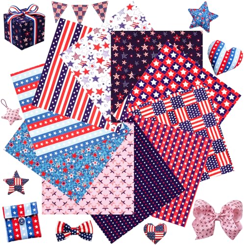 Tatuo 10 Pcs Patriotic Cotton Quilting Fabric...