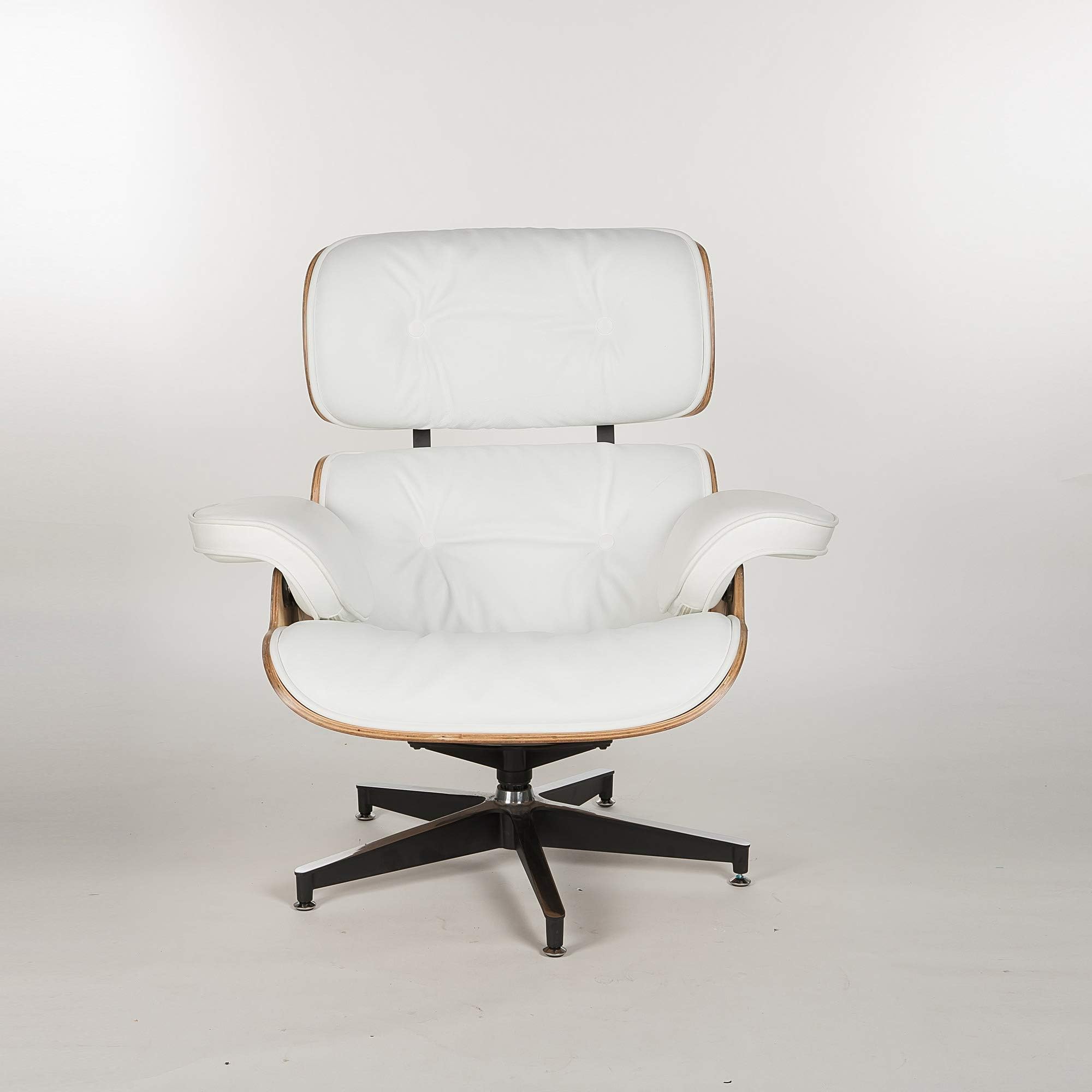 Golval Modern Classic Lounge Chair & Ottoman with Premium Leather（Ashwood Wood White Leather
