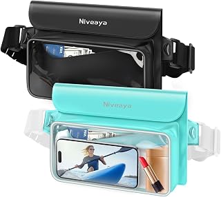 Niveaya IPX8 Waterproof Fanny Pack 2-Pack - Floating Dry Bag for iPhone 17/16/15/14 Pro Max, Kayaking, Swimming, Beach Pouch