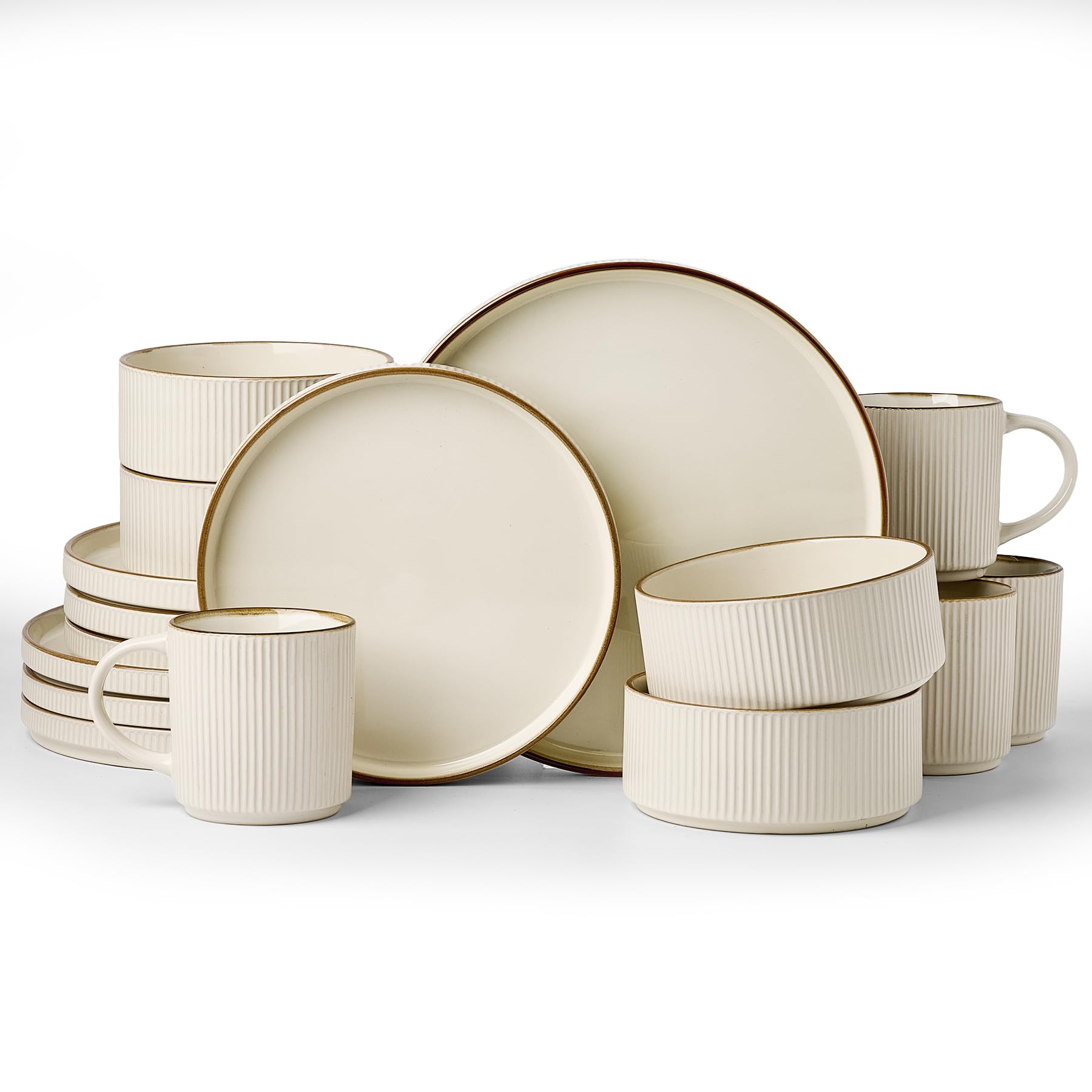 Famiware Dinnerware Set with Mugs, Creamic Plates and Bowls, Dishes for 4