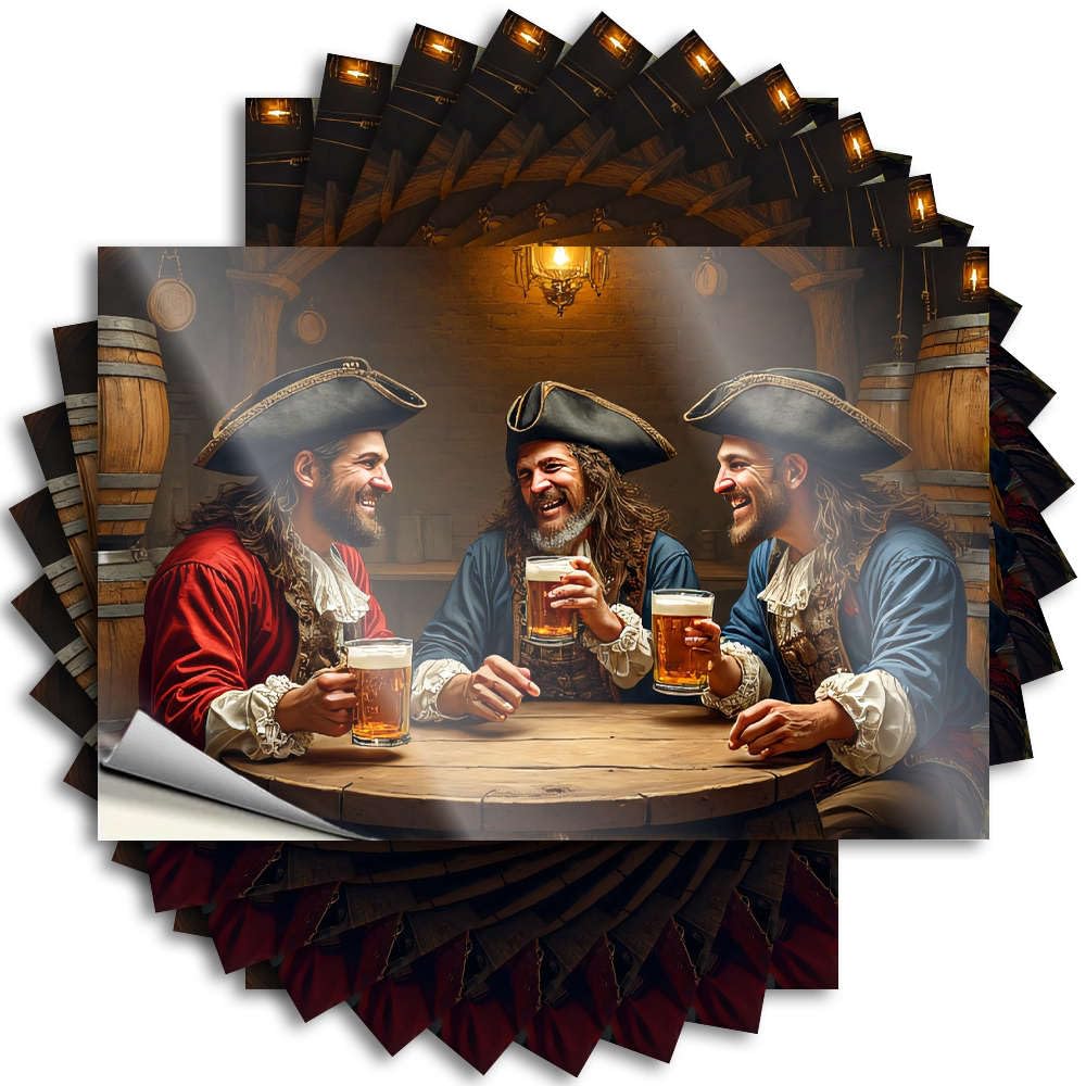 Fzfn Men's Colour Lake Life Decor Heavy Lettering Sticker - Three Pirates Enjoy A Hearty Drink Together. Removable Decal Case Easy Peel For Beer(6X9cm)