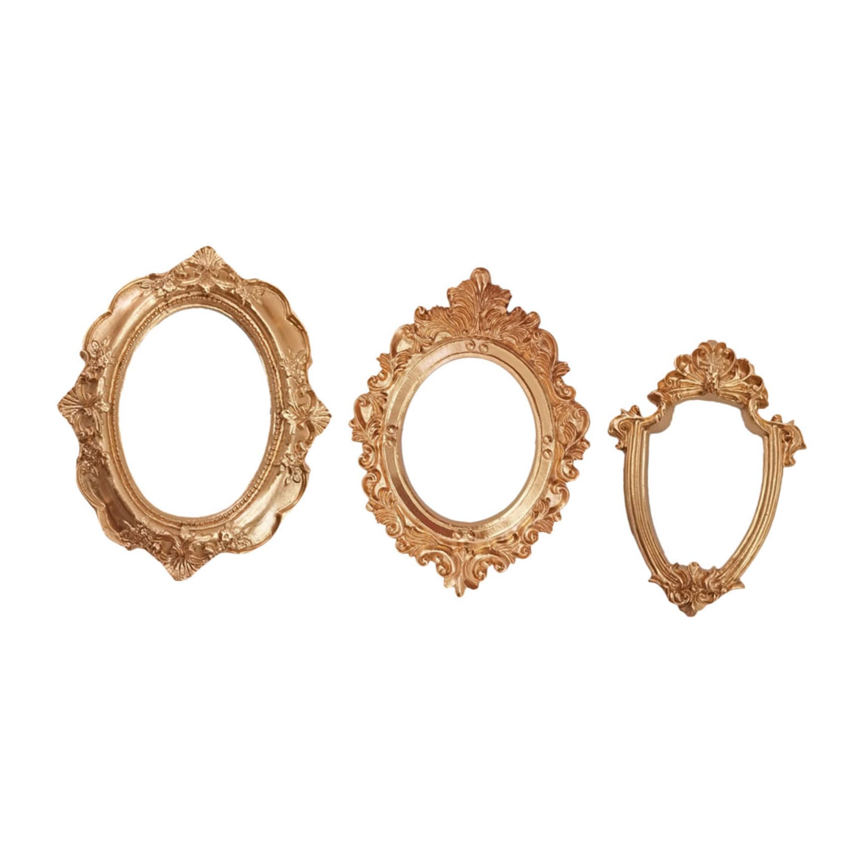 UKCOCO Mini Cadres Photo Décoratifs Finition Fine Lot de 3 en Résine Dorée, Ornement Chic et Style Européen pour Décoration Élégante de Maison ou Café