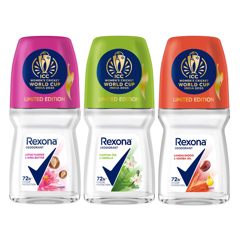 Rexona Lotus Flower & Shea Butter, Matcha Tea & Vanilla and Sandalwood & Jojoba Oil Roll-On| for Women | Limited Edition Pack - ICC Women’s Cricket World Cup India 2025 |50 ML (Pack of 3)-picture-44
