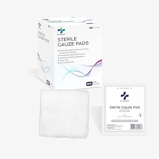 DR. DEUTSCH Sterile Gauze Pads 7.5 x 7.5 cm for Wound Dressing 100