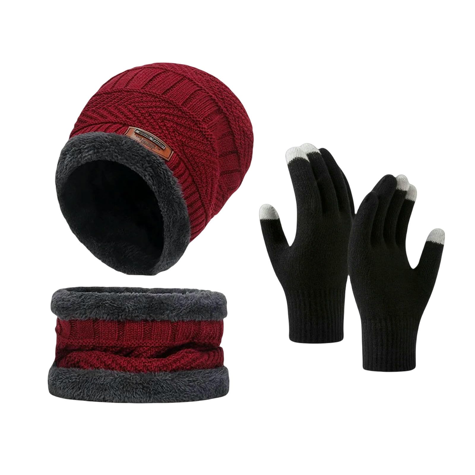 Mütze,Schal & Handschuh-Sets 3 Stücke Männer Frauen Winddichte Wintermütze Outdoor Winter Schal Handschuhe Kaschmir Isolierte Strickmütze Beanie Hüte Für Schal-Marine