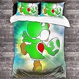 Super Mario Yoshi - Juego de cama (1 funda nórdica de 135 x 200 cm o 140 x 210 cm o 155 x 220 cm + 2 fundas de almohada de 80 x 80 cm; tamaño doble: 1 funda nórdica de 200 x 200 cm + 2 fundas de almohada de 80 x 80 cm; tamaño King: 1 cm; funda de 2 cm; funda de 2 cm; funda de 22 x 2 cm; funda de edredón de 2220 fundas de almohada de edredón de 220 x 20 x 20 cm. 40 cm + 2 cm. Funda de almohada de 80 x 80 cm (sin relleno).