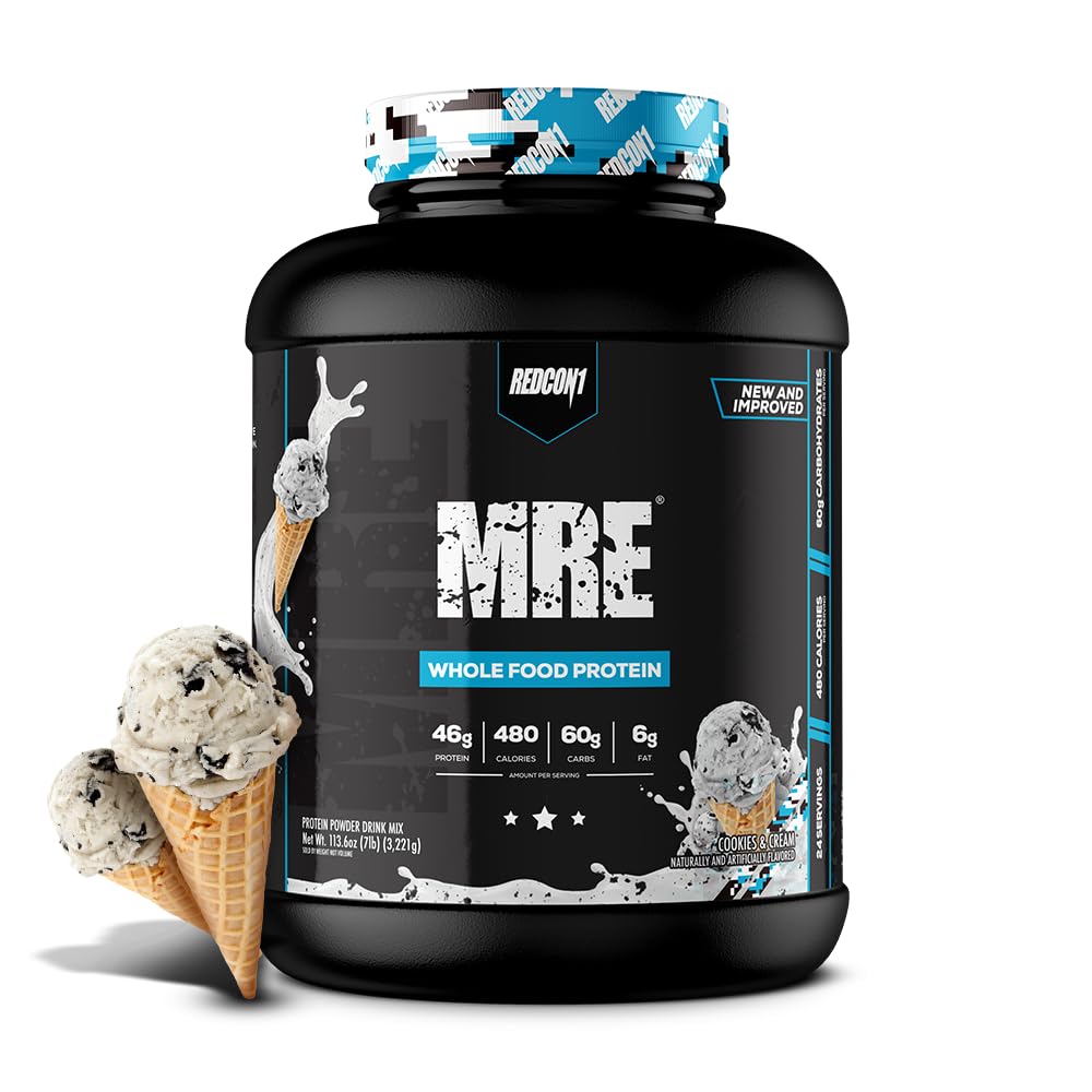 REDCON1 Substituto de Refeição em Pó com Proteínas de Carne bovina, frango, salmão e ovo, 46 g de proteína e 60 g de carboidratos, Cookies N' Cream, 25 porções