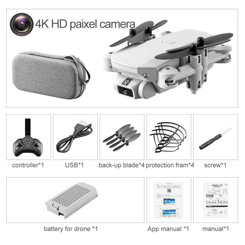 Składany dron Quadcopter Mini Drone 4K 1080P 480P Kamera RC Składany quadkopter WiFi FPV Ciśnienie powietrza Wysokość Trzymaj czarno-szarą zabawkę Dron dla dzieci (Kolor: 4K szary Rozmiar torby: 1)
