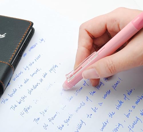 Miniatura 5 de xixixiaozhu OASO K019 - Juego de pluma estilográfica retráctil borrable de 0.020 in con 2 cartuchos de tinta azul, escritura suave para estudiantes