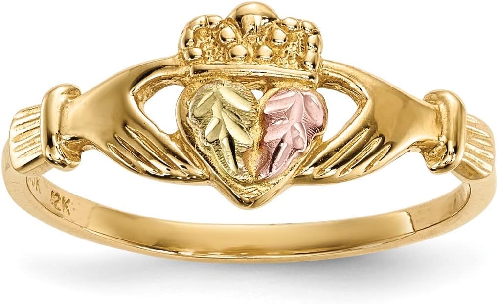 10k Yellow Gold Claddagh Ring, 12k Pink and Green Black Hills Gold