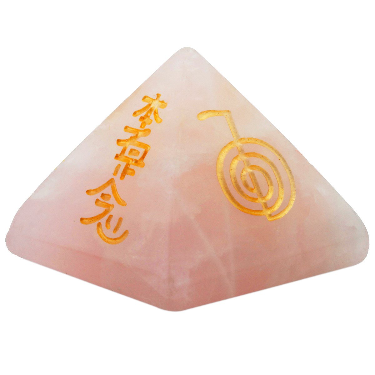 mookaitedecor Rose Quartz Crystal Pyramid Stone with Engraved Chakra Symbol, Healing Crystals Energy Generator for Reiki Meditation Divination Decoration