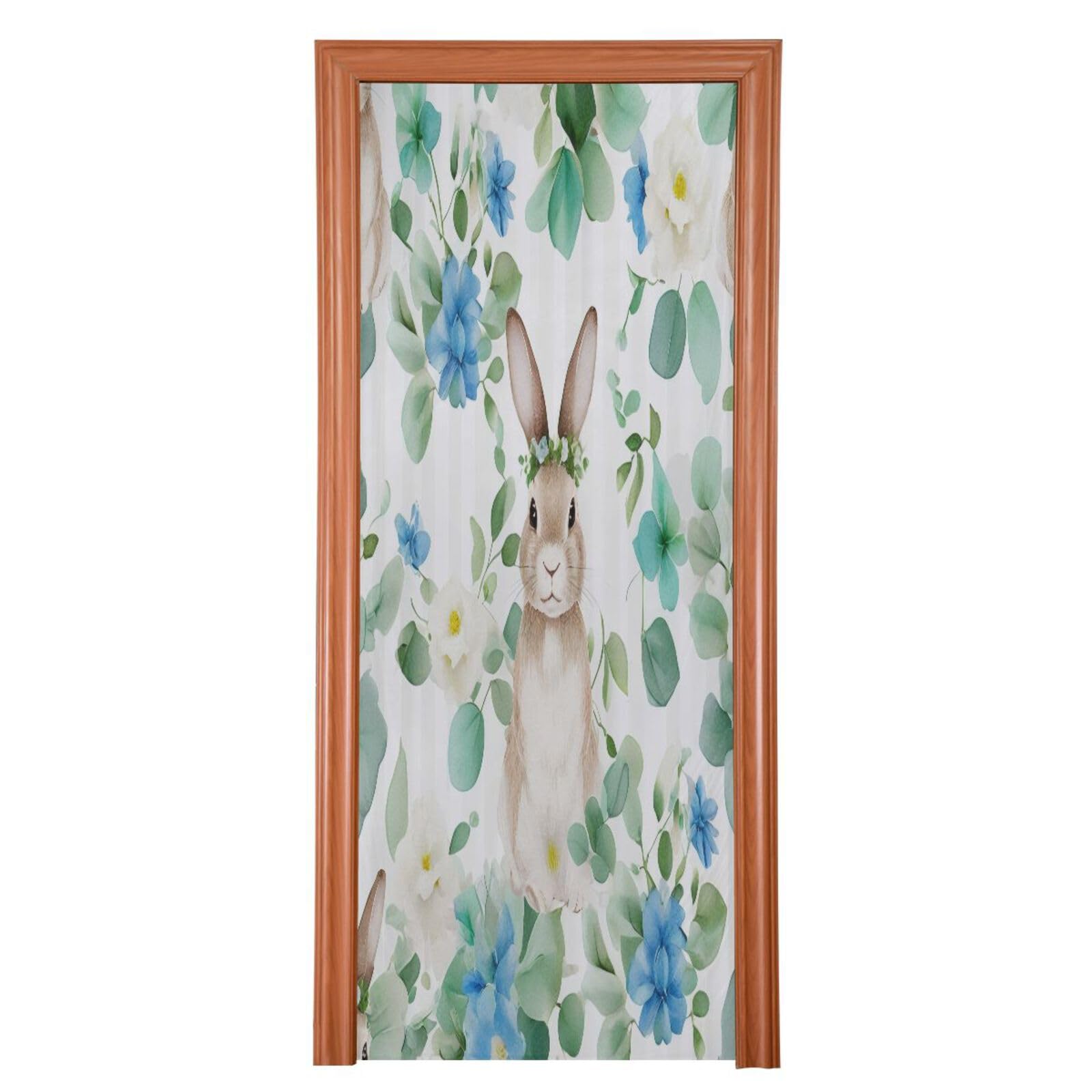 FLildon Easter Bunny Floral Door Cover Decoration, Party Accessory Porch Decor for Festive Ornament Room Door Covers 35 x 79 Inch