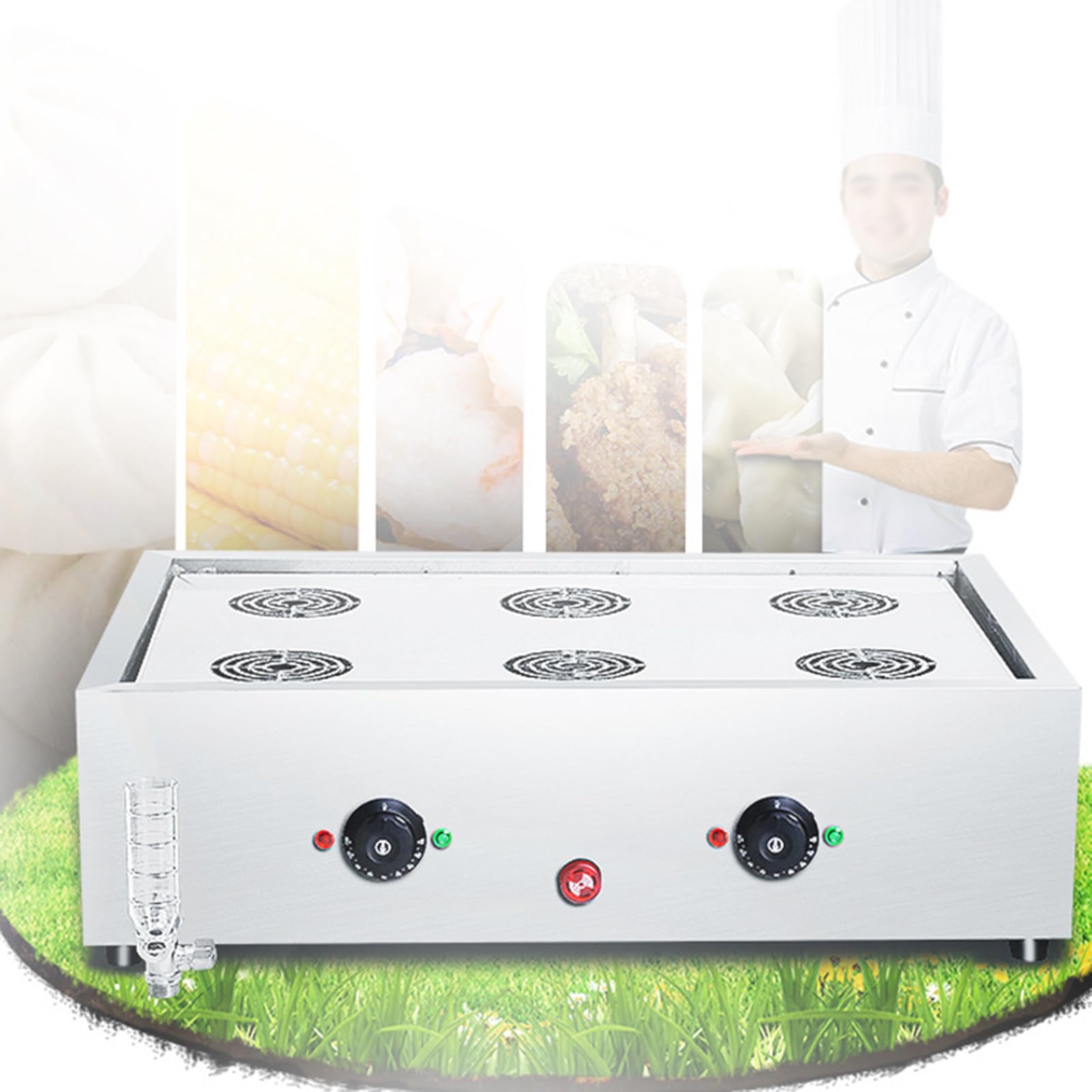 HTTGDGDH Commercial Electric Steam Cooker, Dim Sum Electric Steam Cooker, Dry Boil Alarm Independent Water Supply Device,4Holes,6holes