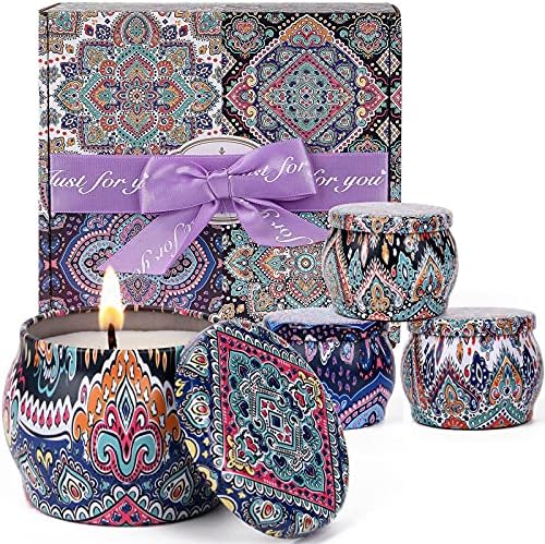 Scented Candles Gift Set for Women with 4 Fragrances Use for Stress Relief Soy Wax Candles Gifts for Aromatherapy Bath,Yoga Gift for Christmas, Birthday, Mother's Day
