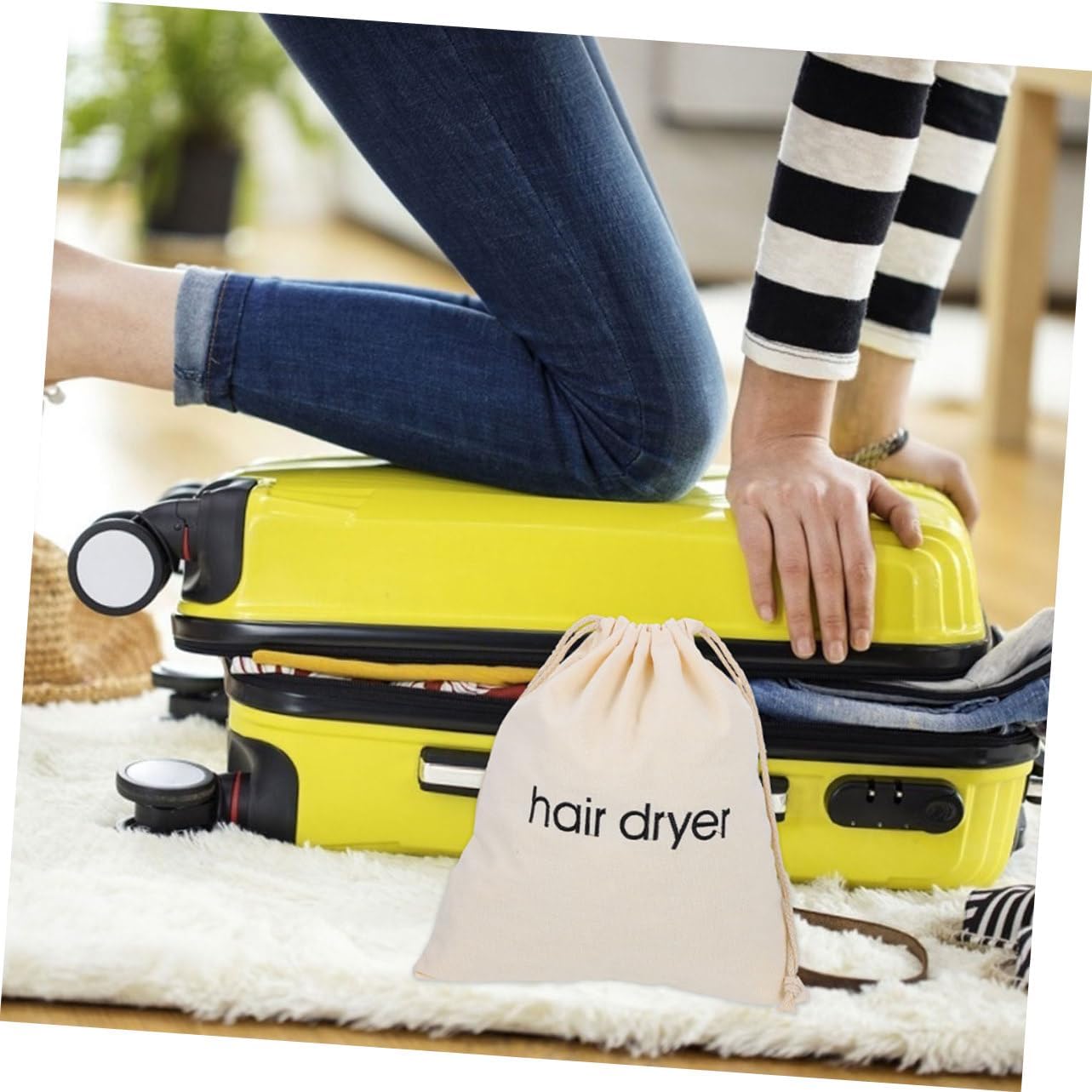 4pcs Hair Dryer Drawstring Bags Cloth Storage Holders for Travel Home Hotel Containers for Hair Tools Makeup Personal Items -Scratch Design
