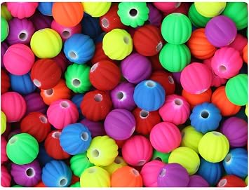 BeadTin Mixed Neon Colors 8mm Melon Spray Painted Plastic Beads 150pcs