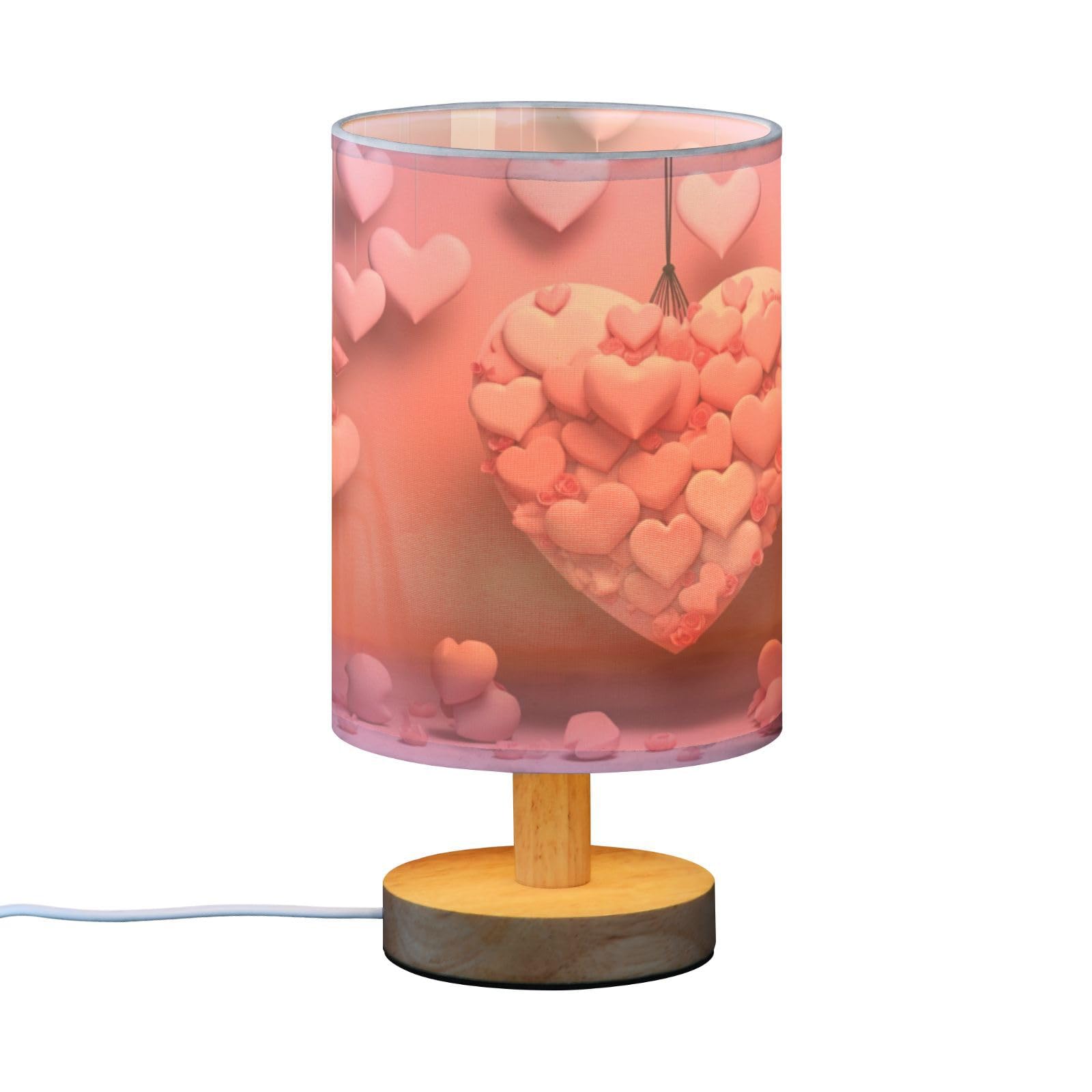 SDMKA Happy Valentines Day Bedside Table Lamp for Bedroom, Minimalist Nightstand Lamp with Round Fabric Shade for Living Room, Office, No Bulb Required