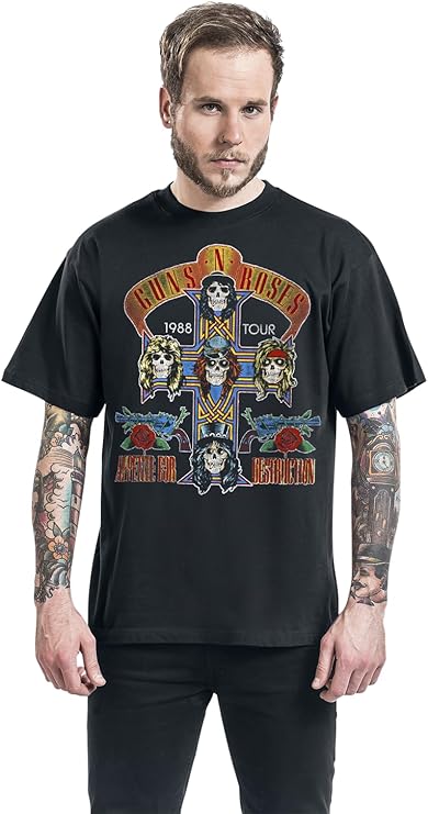 Guns N' Roses Tour 1988 Uomo T-Shirt Nero M 100% Cotone Regular