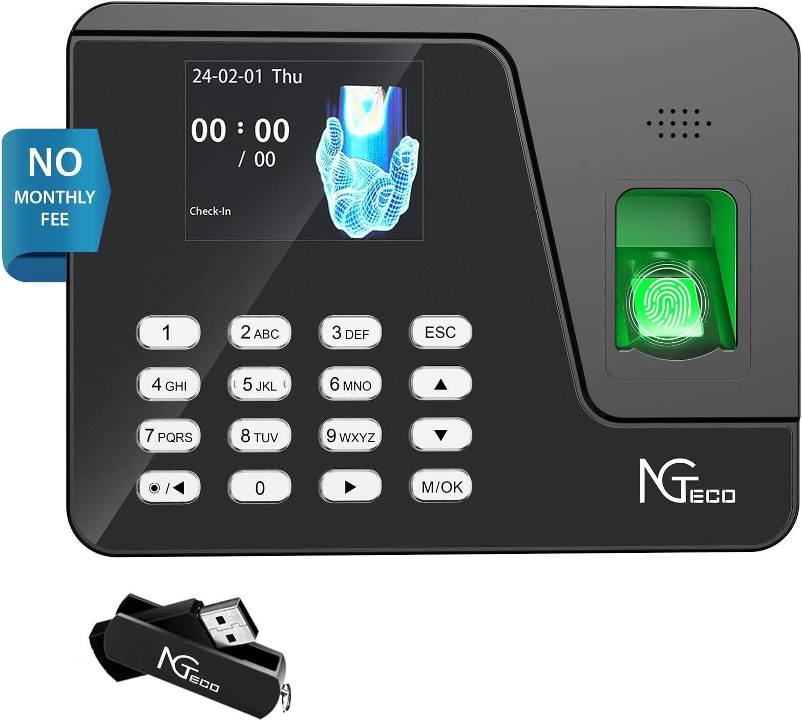 NGTecoClock In Machine for Employees, Admin Setup, Auto Work Time Calculation, Biometric Fingerprint, Password Time Attendance Machine, Employee Time Clock With 0 Monthly Fee