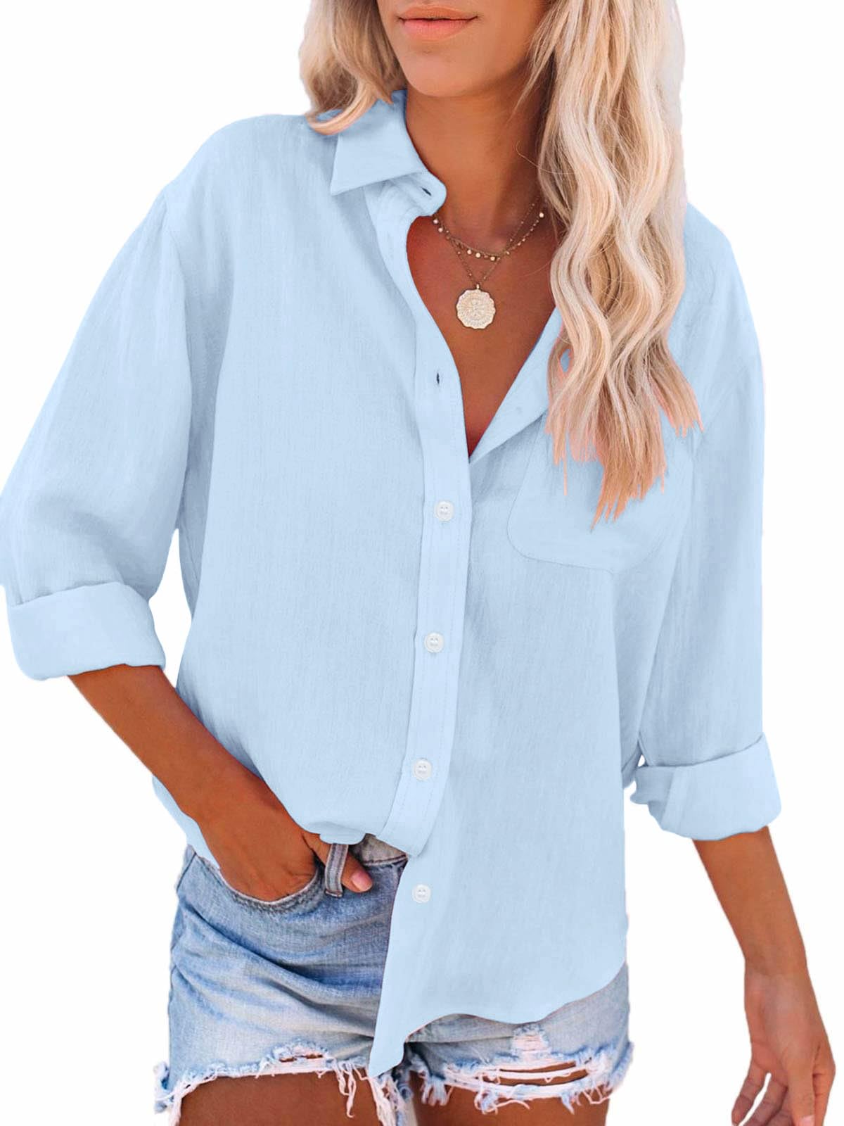 Paintcolors Women's Cotton Button Down Blouse