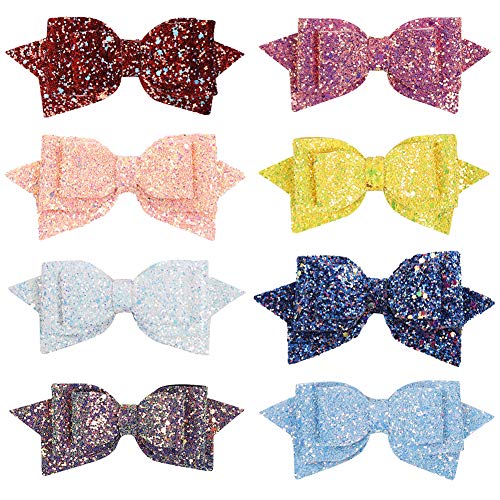 DAGEDA 5 Inches Sequins Diamond Siwa Hair Bows Alligator Clips, 8pcs Swallowtail Bows Hair Barrettes Accessories for Toddler Teens Kids Girls