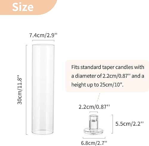 Miniatura 4 de NUPTIO Portavelas con forma de palo portavelas de cristal transparente para huracanes, juego de 6 modernos candelabros cónicos con cubierta de