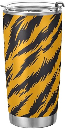 Taza de acero inoxidable con tapa de pajilla, diseño de leopardo, amarillo, negro, de piel de animal, taza de viaje de 20 onzas para café, vasos